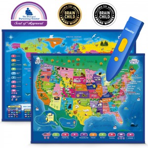 Noul set de jucării educaționale pentru învățare, setul de hărți geografice include harta lumii și harta SUA, cel mai bun cadou de Crăciun pentru copii de toate vârstele